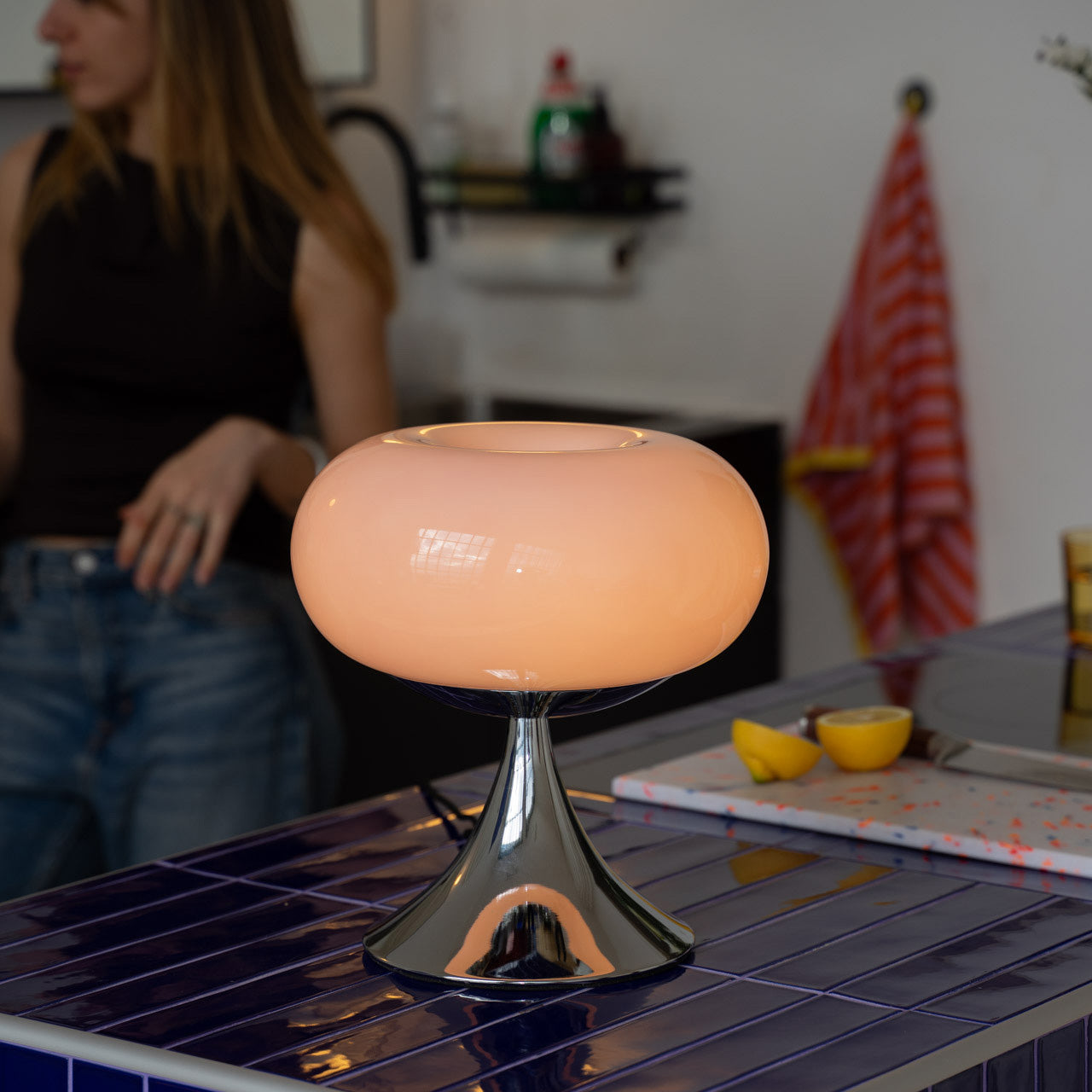 Donut Lamp | Mid Century Table Lamp | Pink